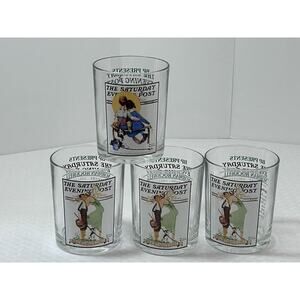 Vintage (Set 4) Norman Rockwell "The Saturday Evening Post" Collector's Glasses